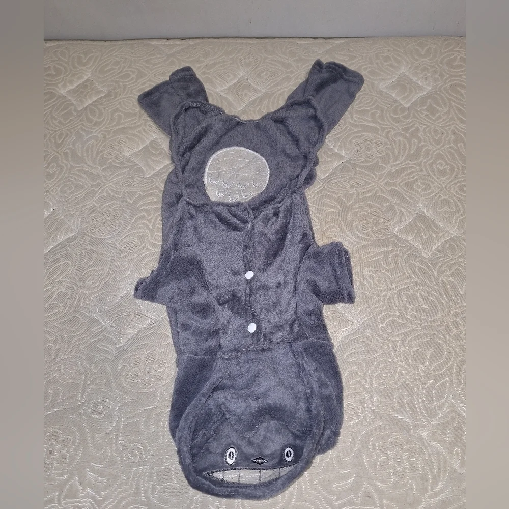 An XL Dog Hoodie Sweater in gray,  soft brushed cotton. With ears and legs.